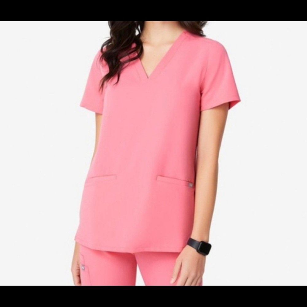 FIGS Neon Pink Three pocket scrub top